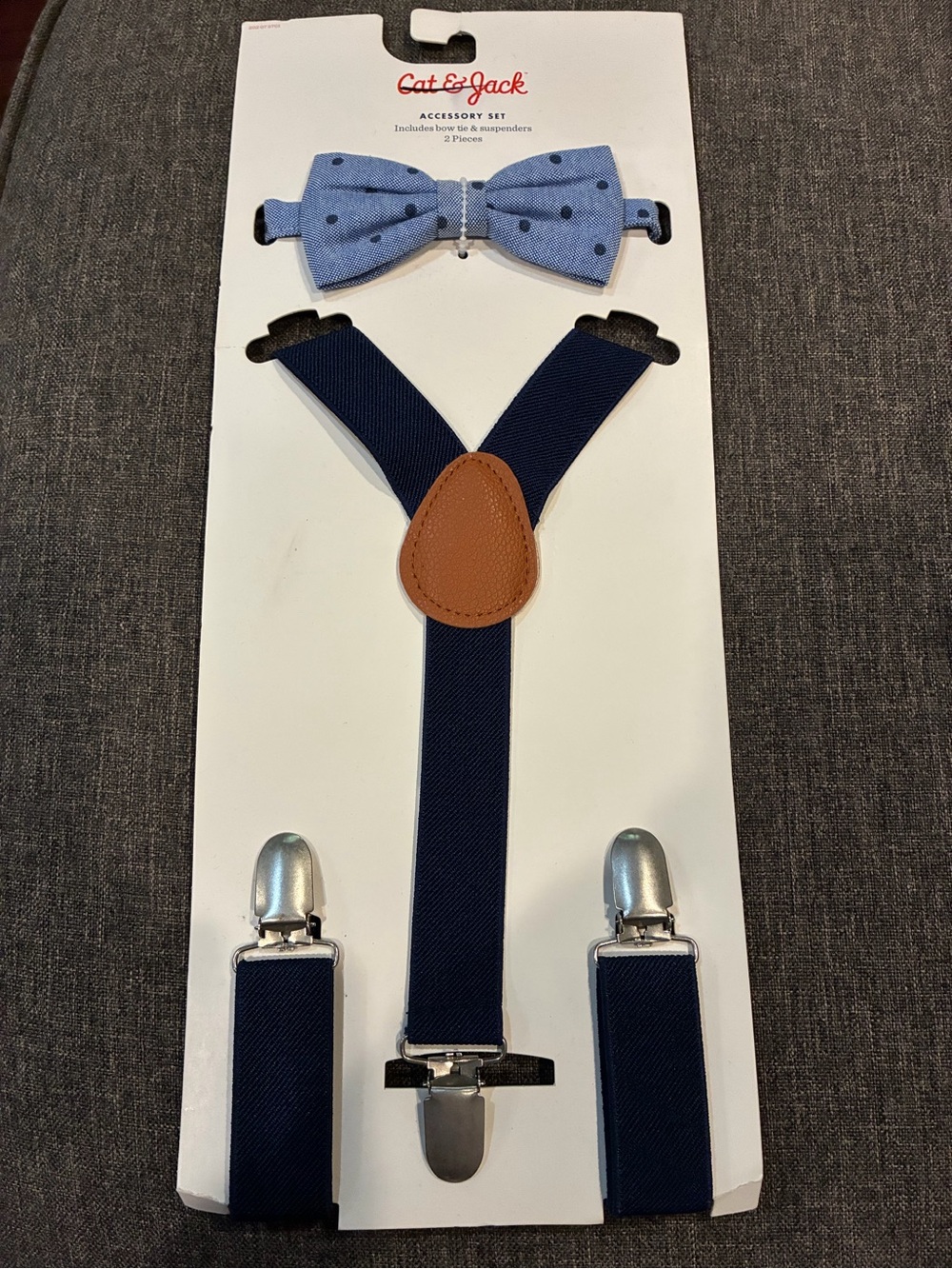 Cat & Jack Navy Suspenders with Polka Dot Bow Tie